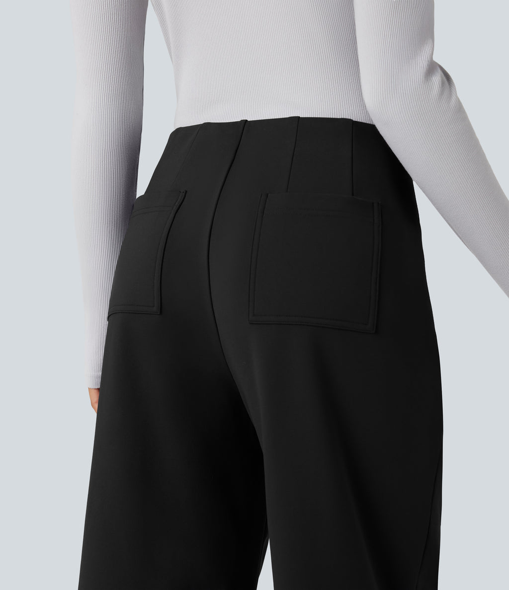 Plush Thermal Mid Rise Straight Leg Work Trousers with Pockets — Black — view 5