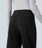Plush Thermal Mid Rise Straight Leg Work Trousers with Pockets — Black — view 5