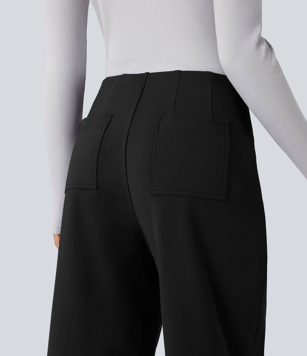 Plush Thermal Mid Rise Straight Leg Work Trousers with Pockets — Black — view 5