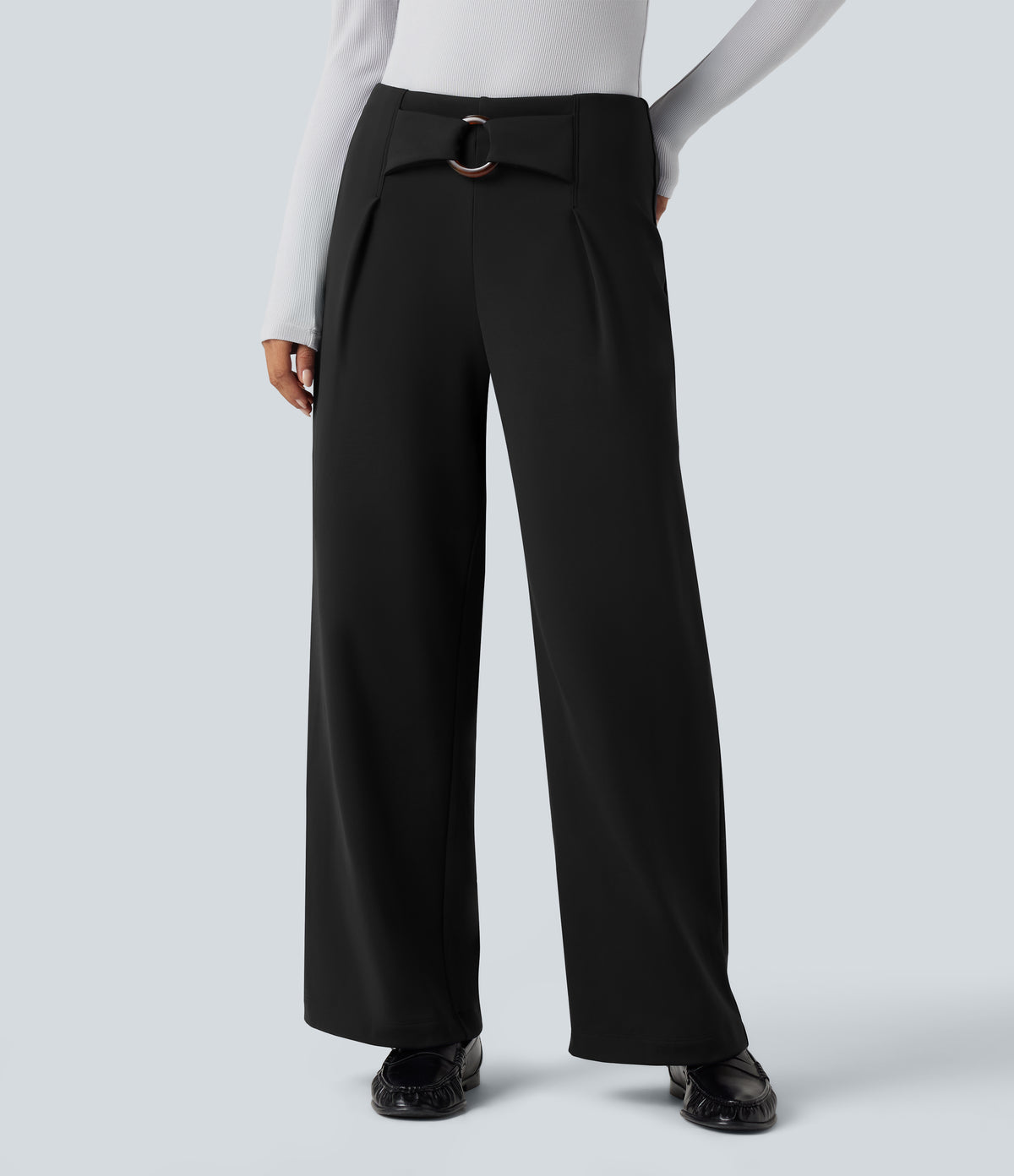 Plush Thermal Mid Rise Straight Leg Work Trousers with Pockets — Black — view 3