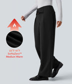 Plush Thermal Mid Rise Straight Leg Work Trousers with Pockets — Black — view 1