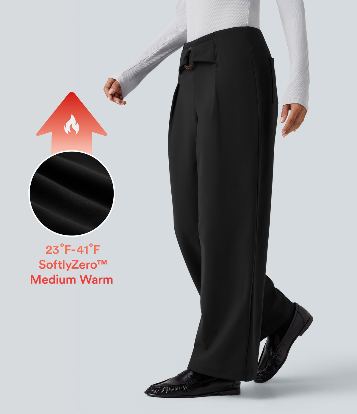 Plush Thermal Mid Rise Straight Leg Work Trousers with Pockets — Black — view 1