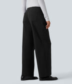 Plush Thermal Mid Rise Straight Leg Work Trousers with Pockets — Black — view 2