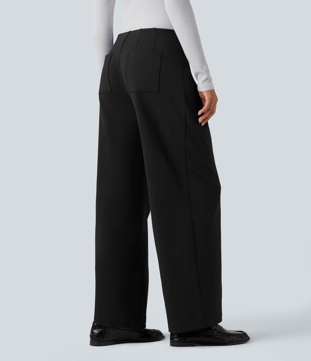 Plush Thermal Mid Rise Straight Leg Work Trousers with Pockets — Black — view 2