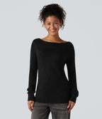 One Shoulder Long Sleeve Casual Jumper — Black — view 1