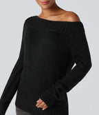 One Shoulder Long Sleeve Casual Jumper — Black — view 5