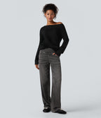 One Shoulder Long Sleeve Casual Jumper — Black — view 6