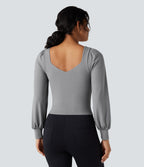 Push-Up Molded Cups Sweetheart Neck Puff Sleeve Crossover Work Top A/B Cup — Ultimate Gray — view 3