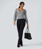 Push-Up Molded Cups Sweetheart Neck Puff Sleeve Crossover Work Top A/B Cup — Ultimate Gray — view 6