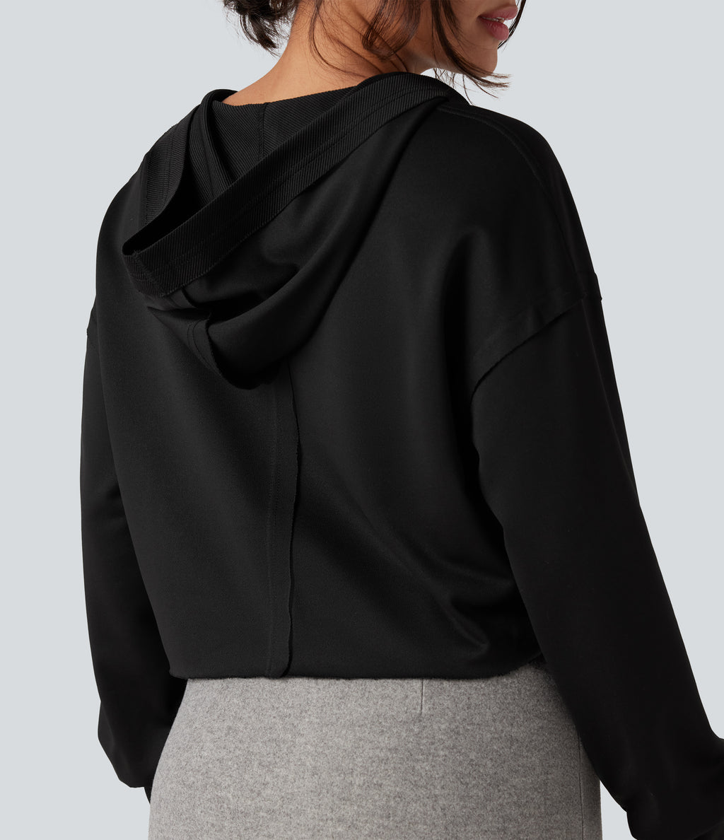 Hooded Long Sleeve Relaxed Casual Sweatshirt — Black — view 6