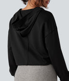 Hooded Long Sleeve Relaxed Casual Sweatshirt — Black — view 6