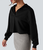 Hooded Long Sleeve Relaxed Casual Sweatshirt — Black — view 4