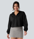 Hooded Long Sleeve Relaxed Casual Sweatshirt — Black — view 1