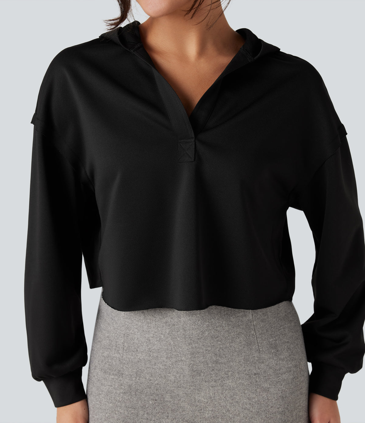 Hooded Long Sleeve Relaxed Casual Sweatshirt — Black — view 5