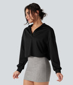 Hooded Long Sleeve Relaxed Casual Sweatshirt — Black — view 3