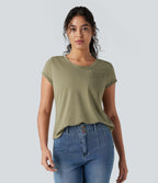 Round Neck Short Sleeve Casual Top with Pocket — Slate Green — view 9