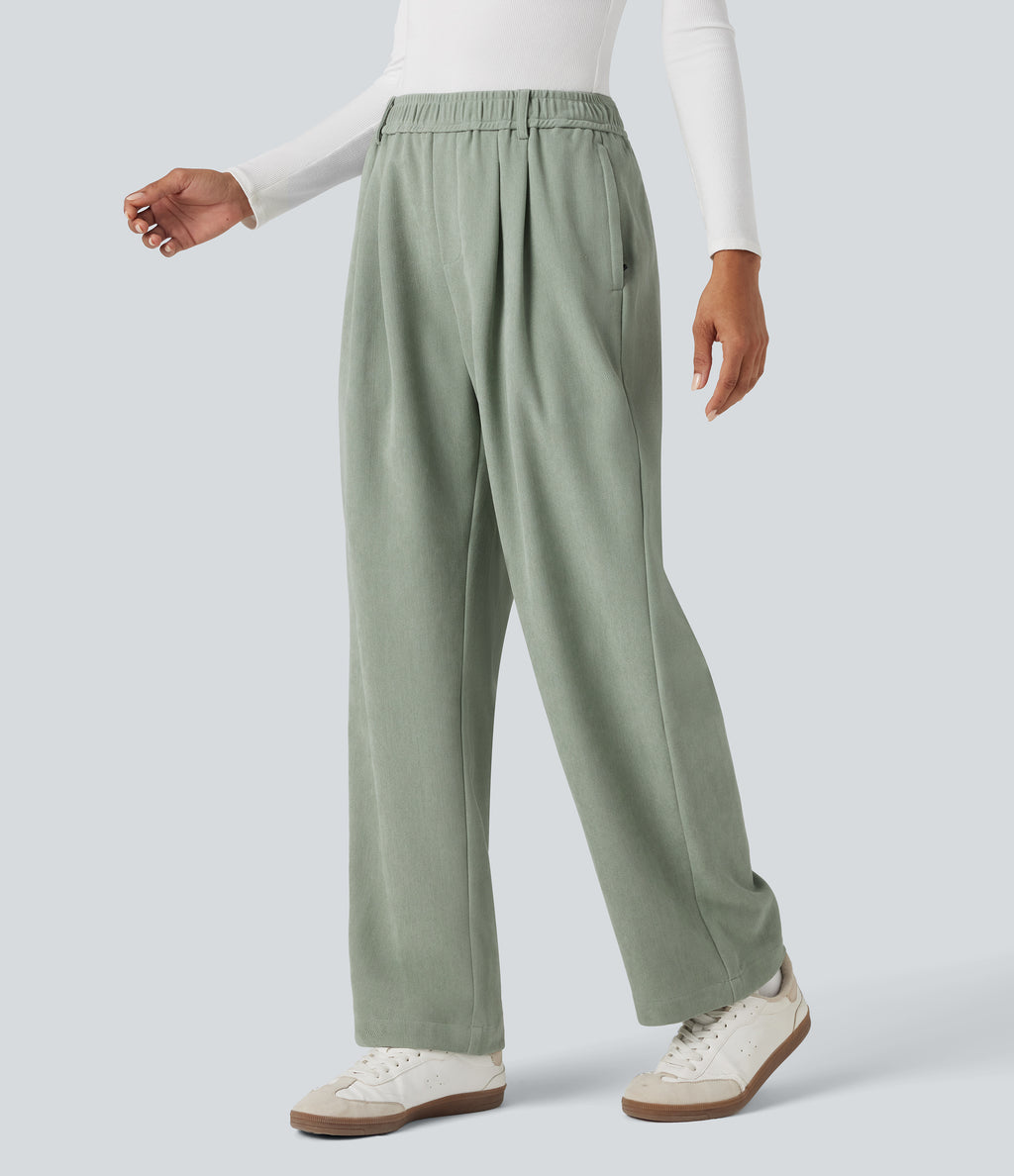 Mid Rise Casual Trousers with Pockets — Frosty Green — view 1