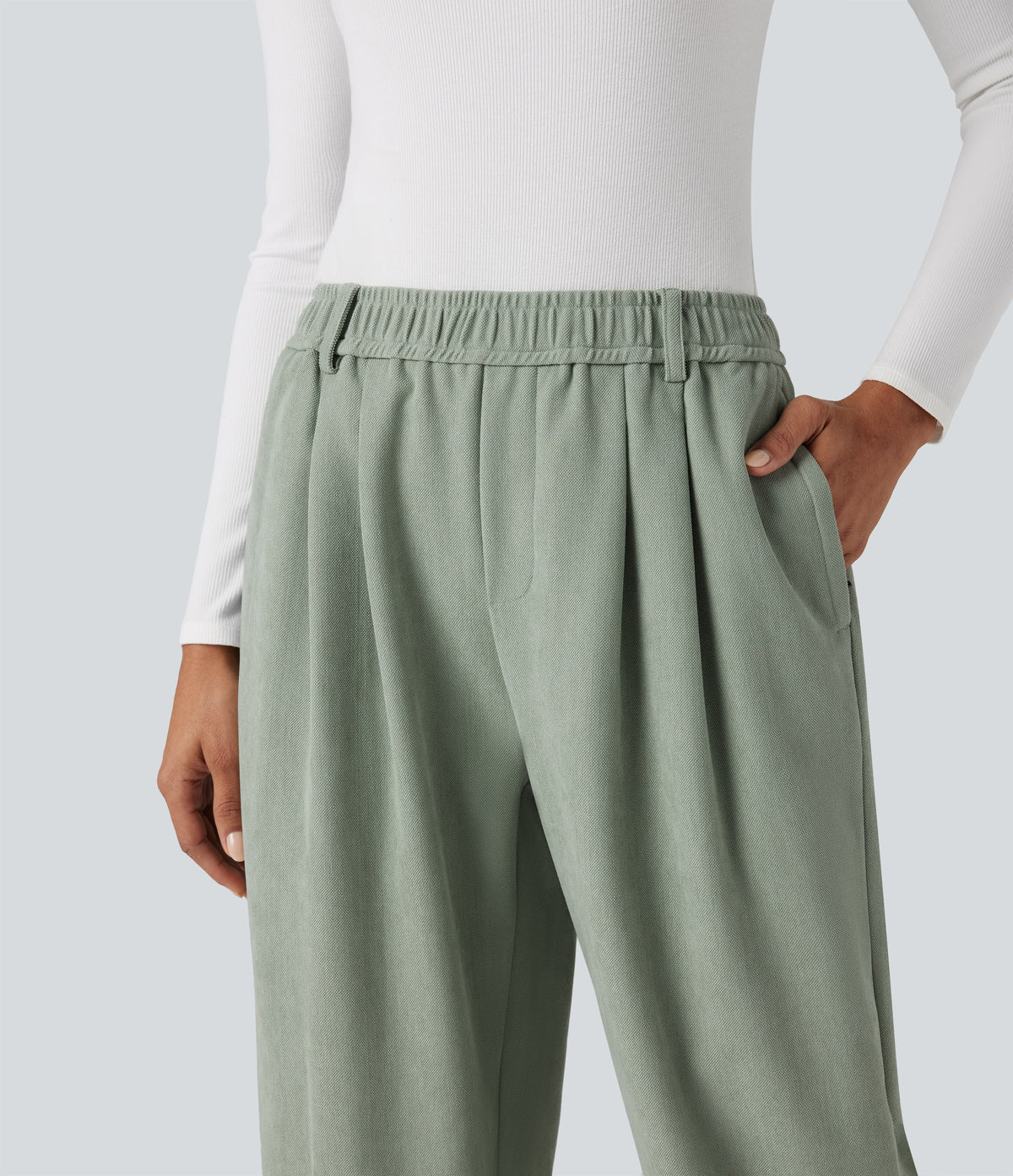 Mid Rise Casual Trousers with Pockets — Frosty Green — view 5