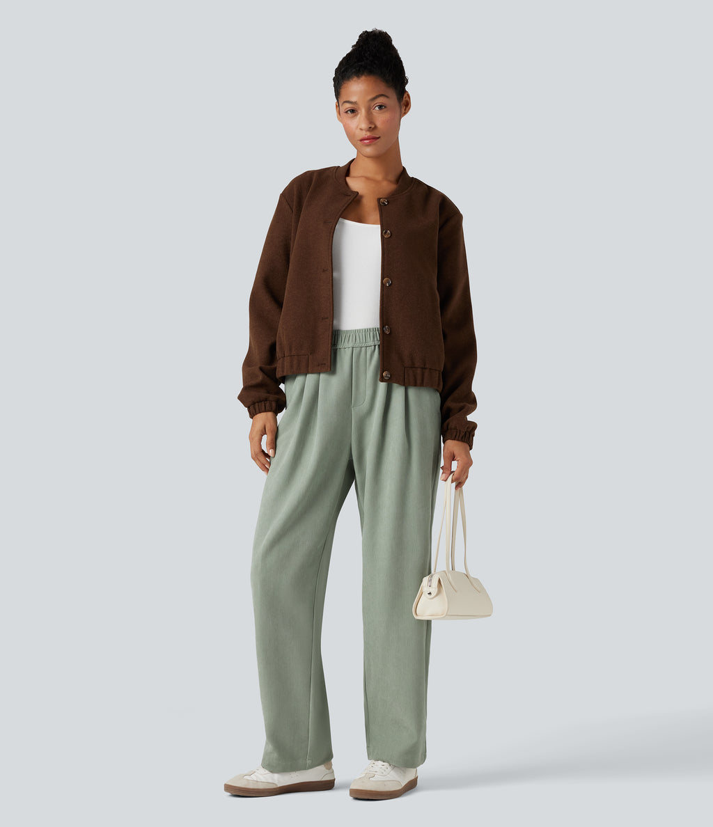 Mid Rise Casual Trousers with Pockets — Frosty Green — view 6