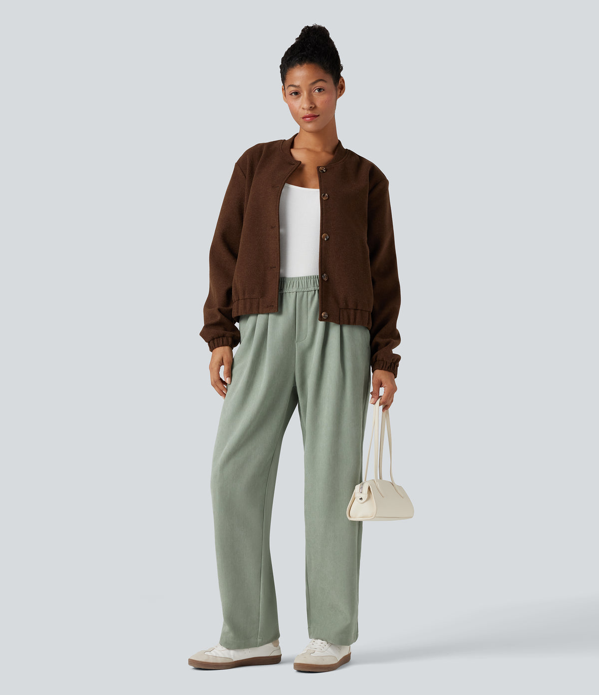 Mid Rise Casual Trousers with Pockets — Frosty Green — view 6