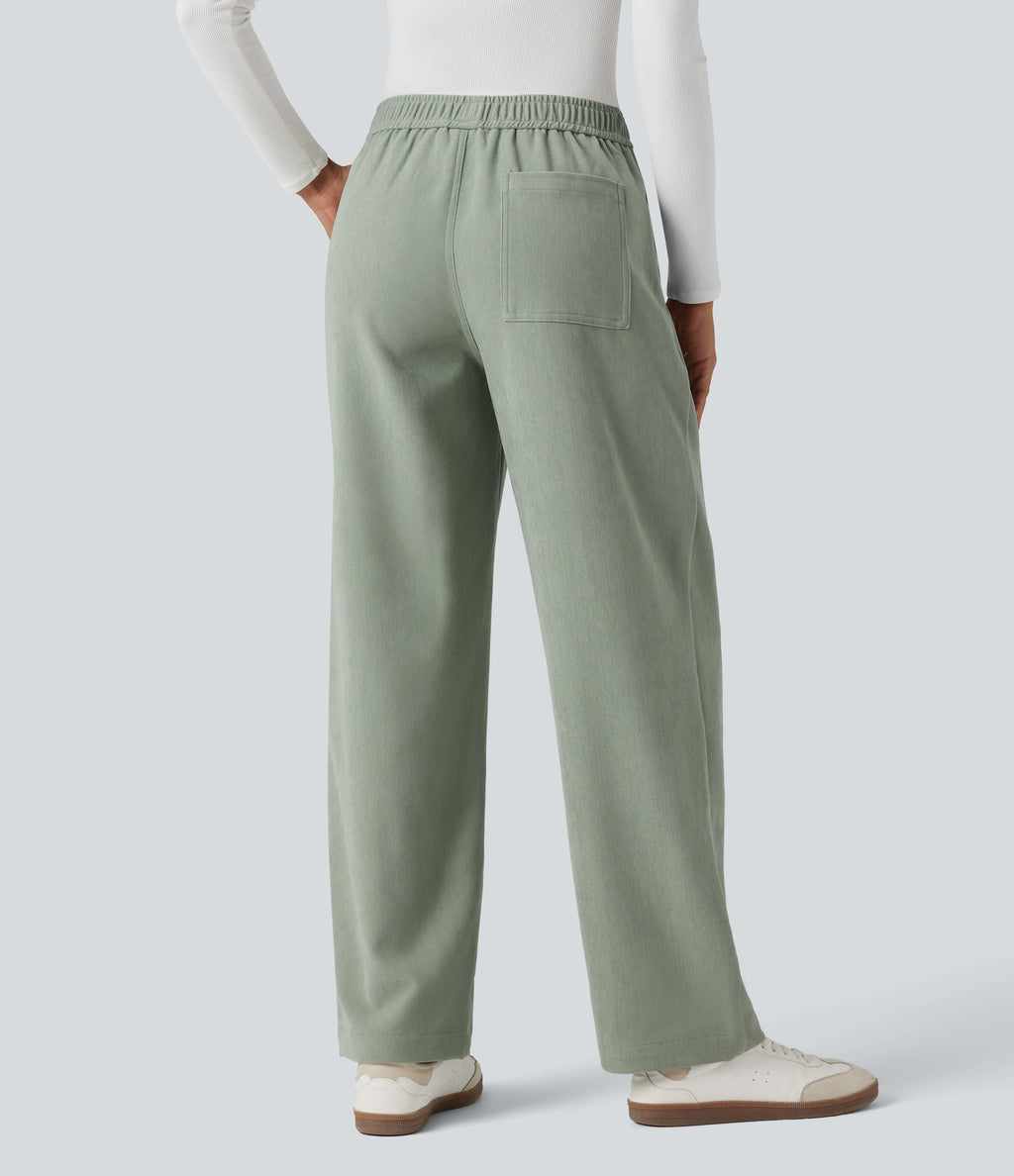 Mid Rise Casual Trousers with Pockets — Frosty Green — view 2