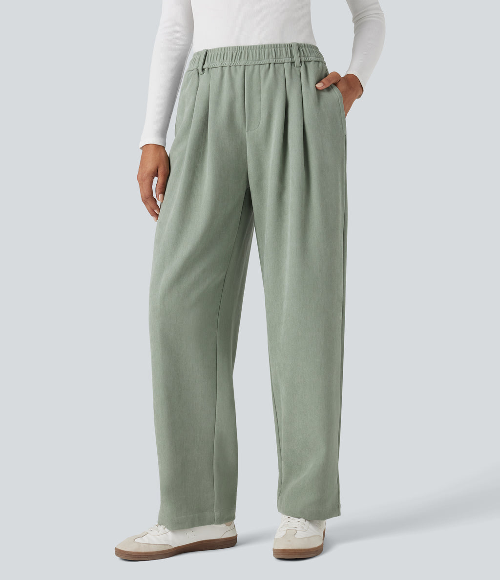 Mid Rise Casual Trousers with Pockets — Frosty Green — view 3