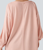 Scoop Neck Long Sleeve Waffle Casual Sweatshirt — Pearl Blush — view 5