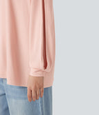 Scoop Neck Long Sleeve Waffle Casual Sweatshirt — Pearl Blush — view 6