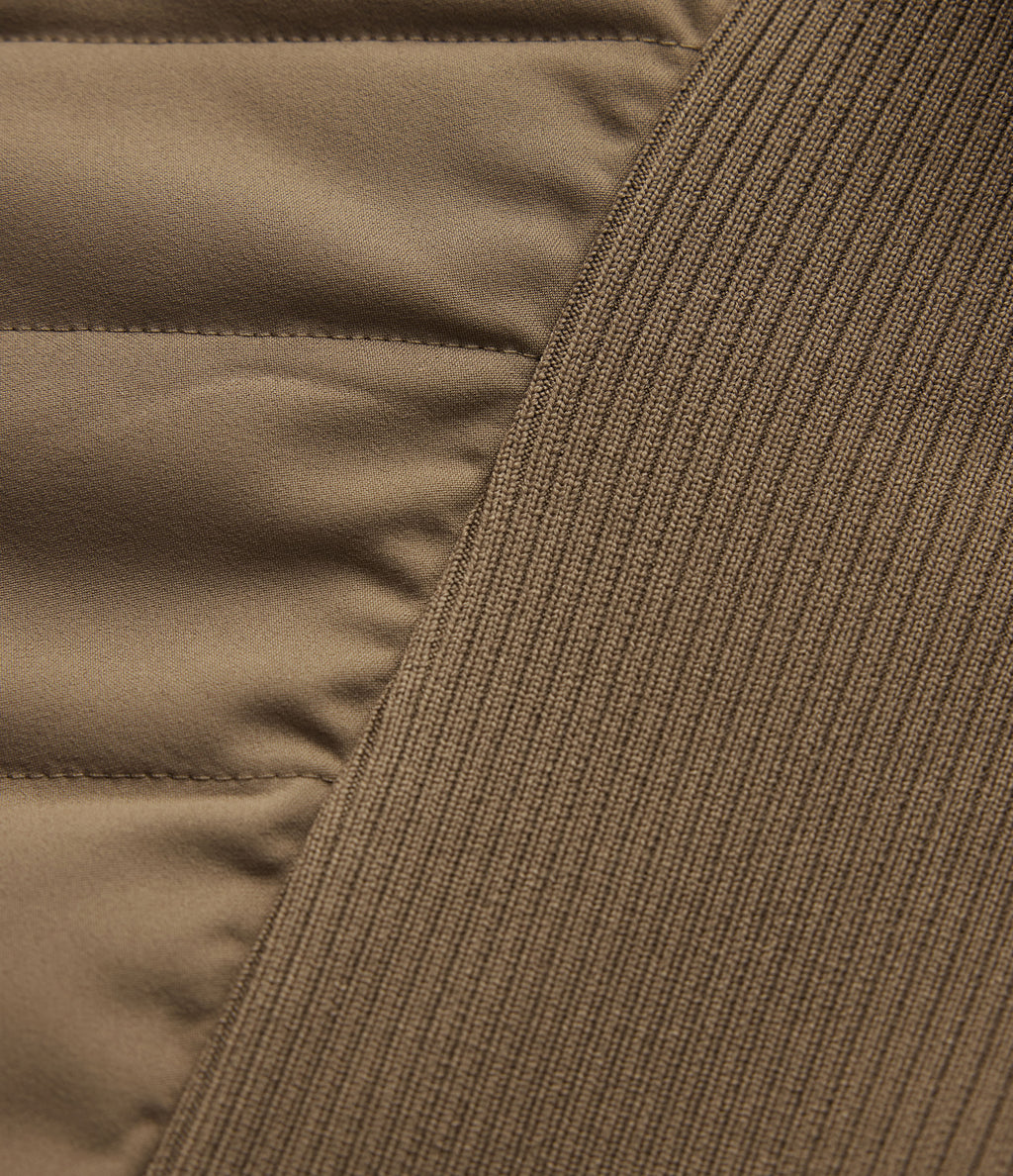 High-neck Contrast Ribbed Slim Casual Quilted Jacket with Pockets — Chestnut Brown — view 8