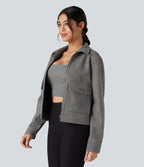 Long Sleeve Zipper Fleece Casual Jacket with Pockets — Charcoal Grey — view 3