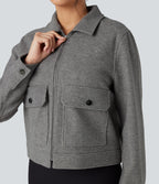 Long Sleeve Zipper Fleece Casual Jacket with Pockets — Charcoal Grey — view 4