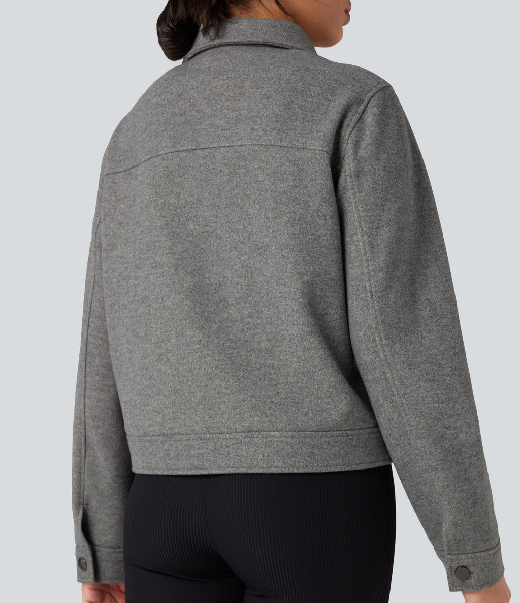 Long Sleeve Zipper Fleece Casual Jacket with Pockets — Charcoal Grey — view 5