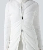High Collar Double Zip Thumb Holes Casual Quilted Jacket with Pockets — White — view 7