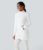 High Collar Double Zip Thumb Holes Casual Quilted Jacket with Pockets — White — view 4