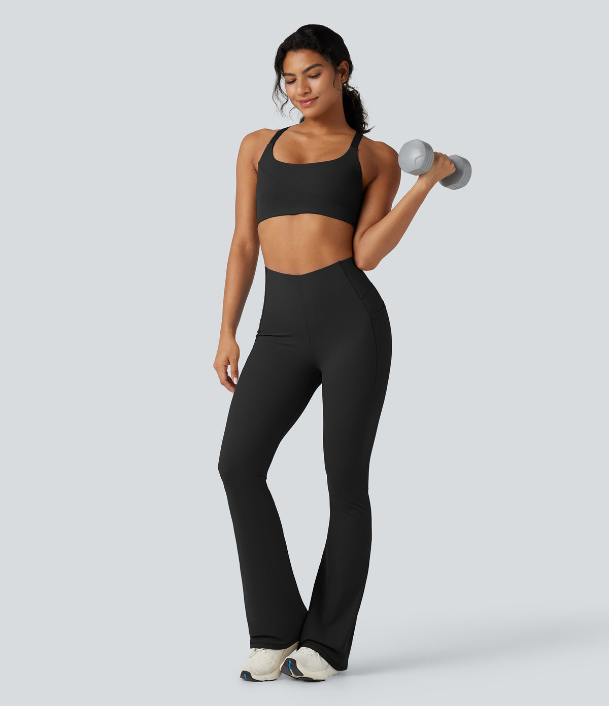 High Waisted Tummy Control Bootcut Training Leggings with Pockets — Black — view 7