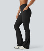 High Waisted Tummy Control Bootcut Training Leggings with Pockets — Black — view 3