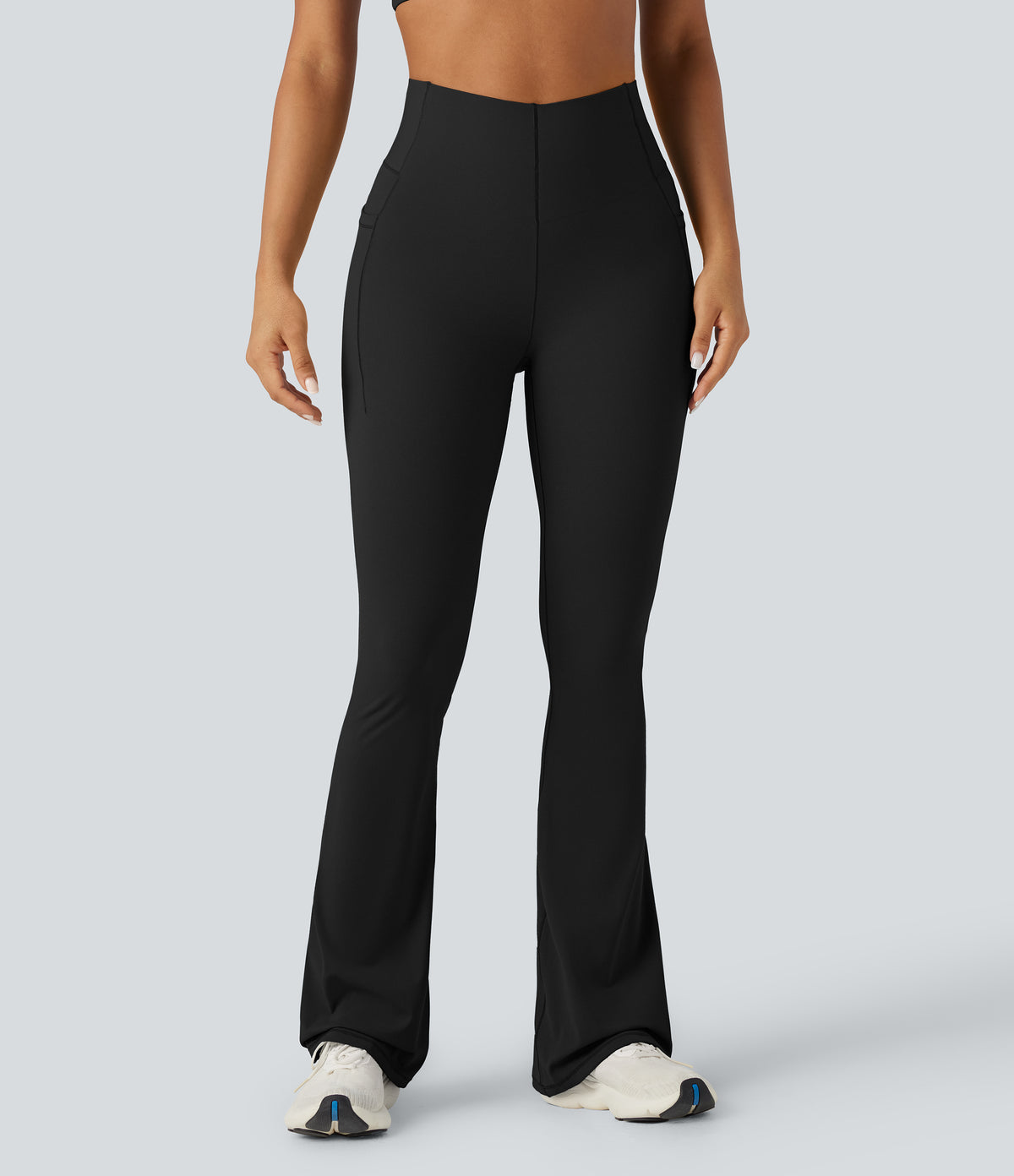 High Waisted Tummy Control Bootcut Training Leggings with Pockets — Black — view 1