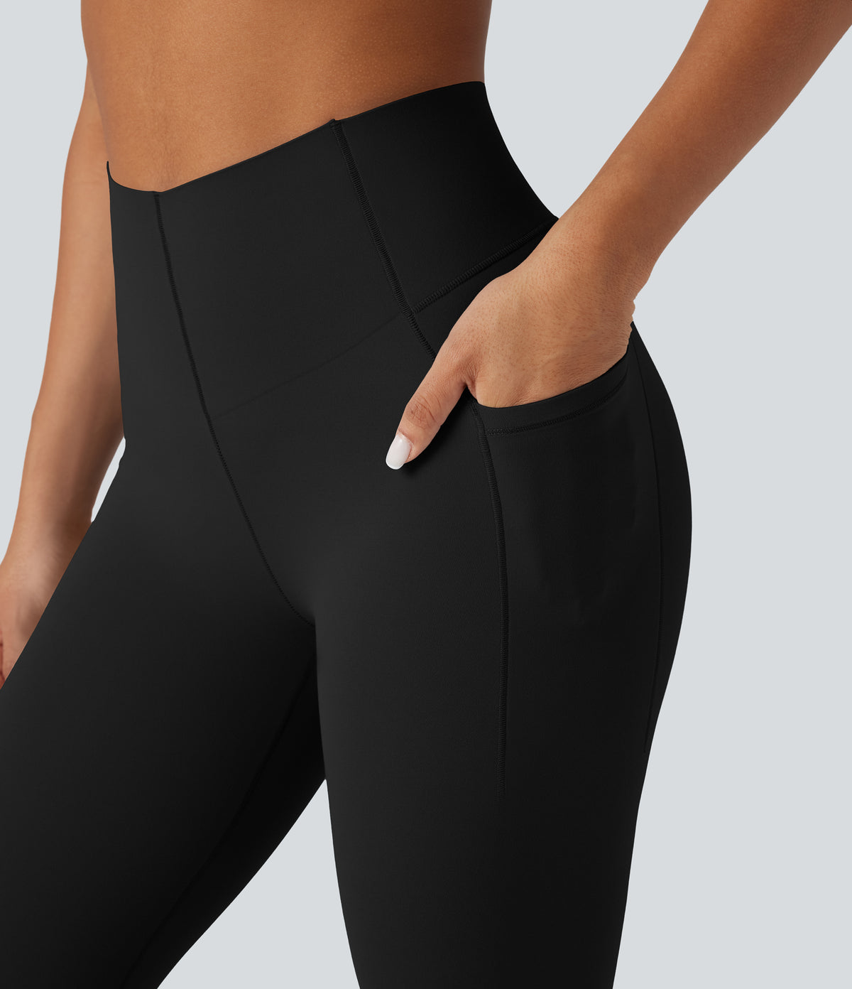 High Waisted Tummy Control Bootcut Training Leggings with Pockets — Black — view 6
