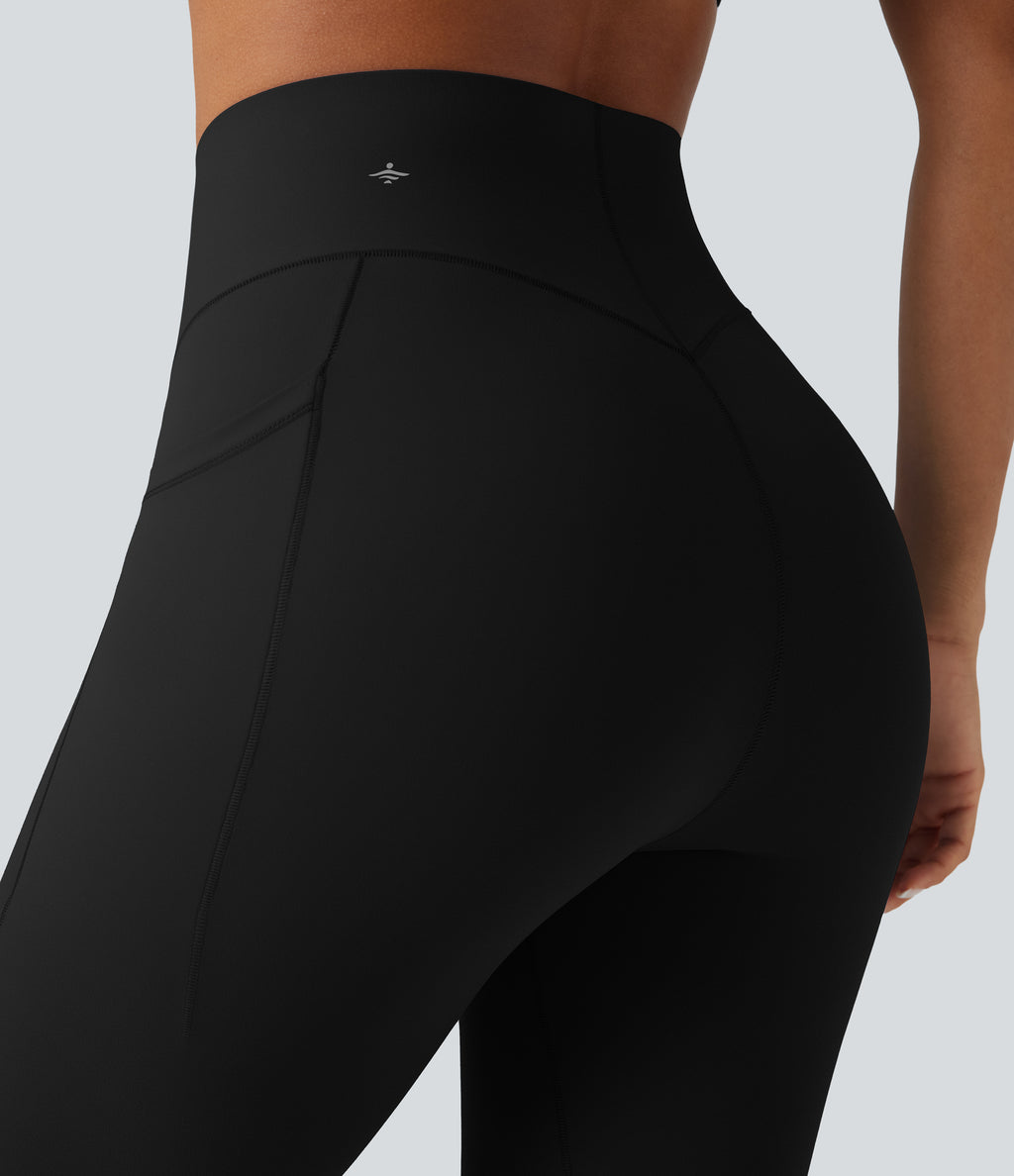High Waisted Tummy Control Bootcut Training Leggings with Pockets — Black — view 5