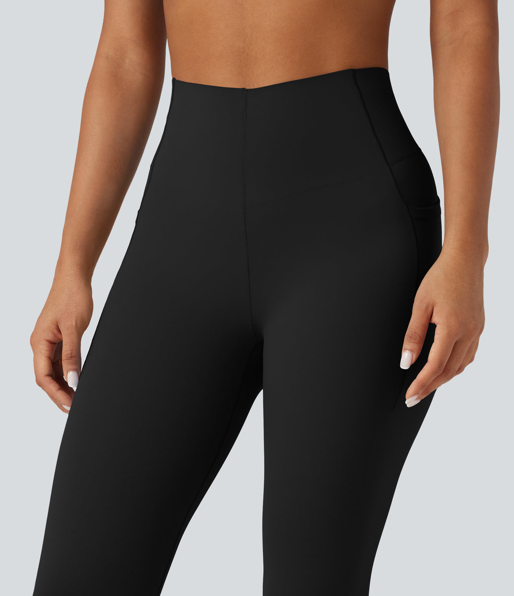 High Waisted Tummy Control Bootcut Training Leggings with Pockets — Black — view 4
