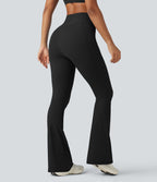 High Waisted Tummy Control Bootcut Training Leggings with Pockets — Black — view 2