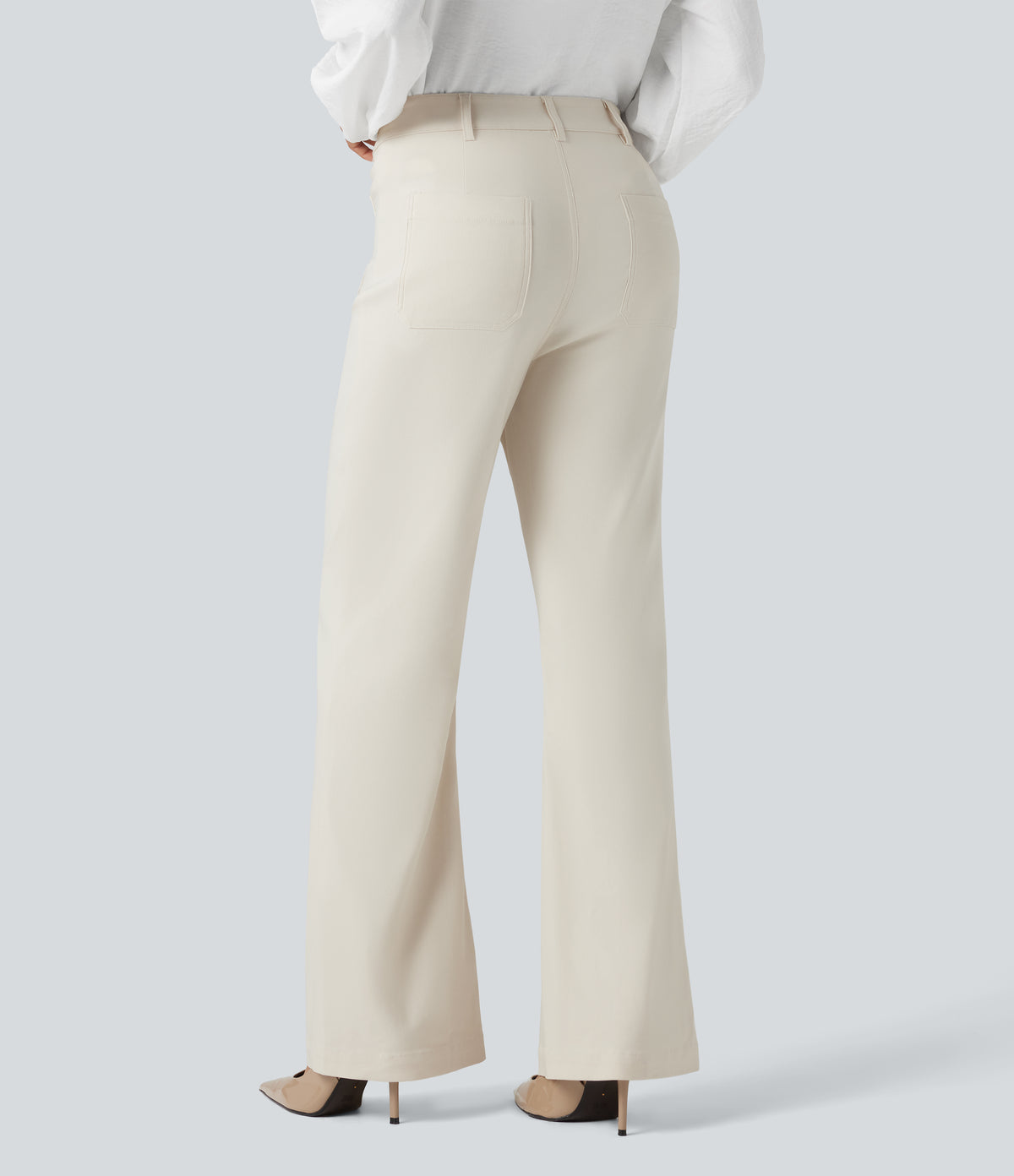 High Waisted Work Flare Trousers with Pockets — Lily White — view 2