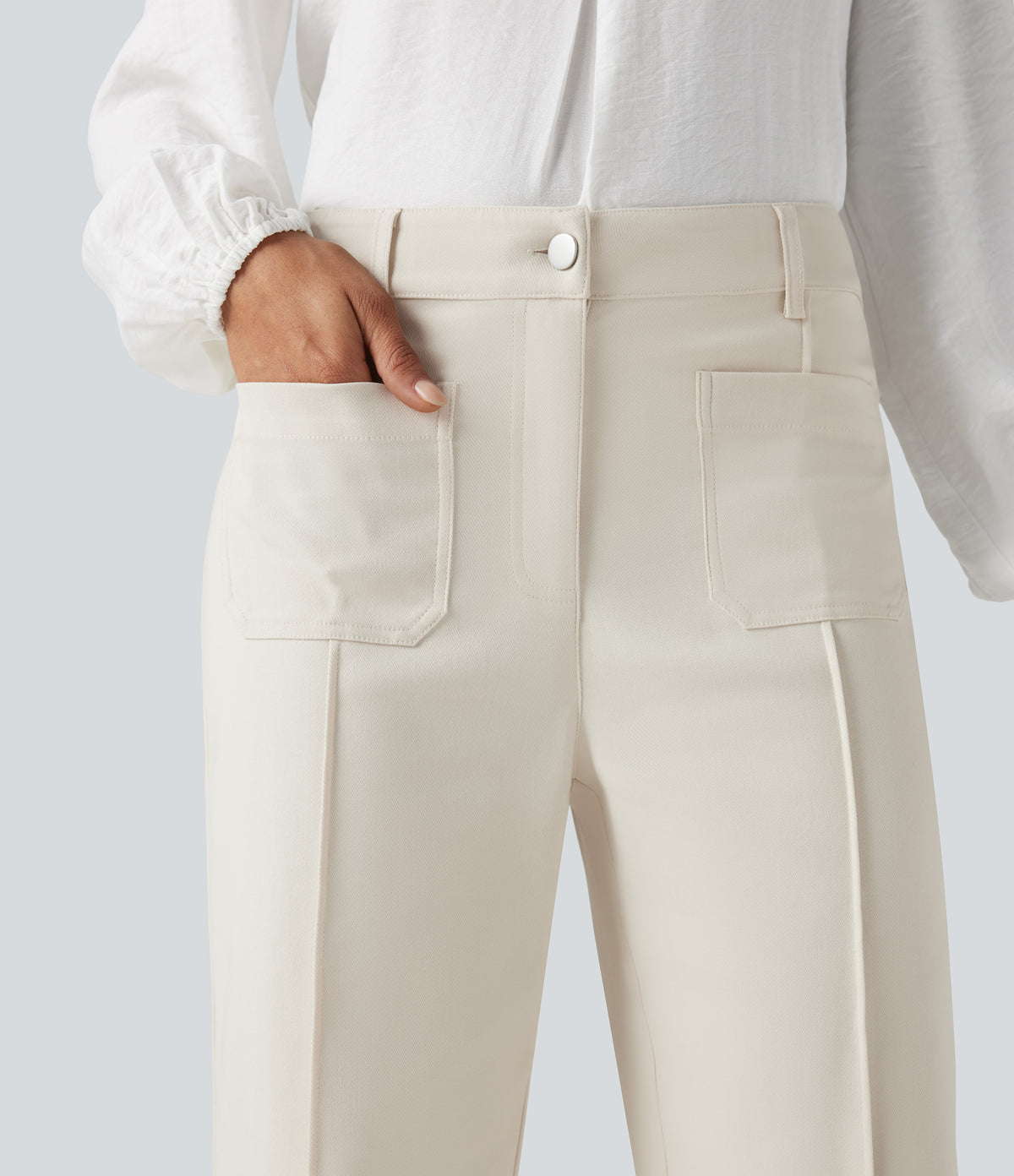 High Waisted Work Flare Trousers with Pockets — Lily White — view 4