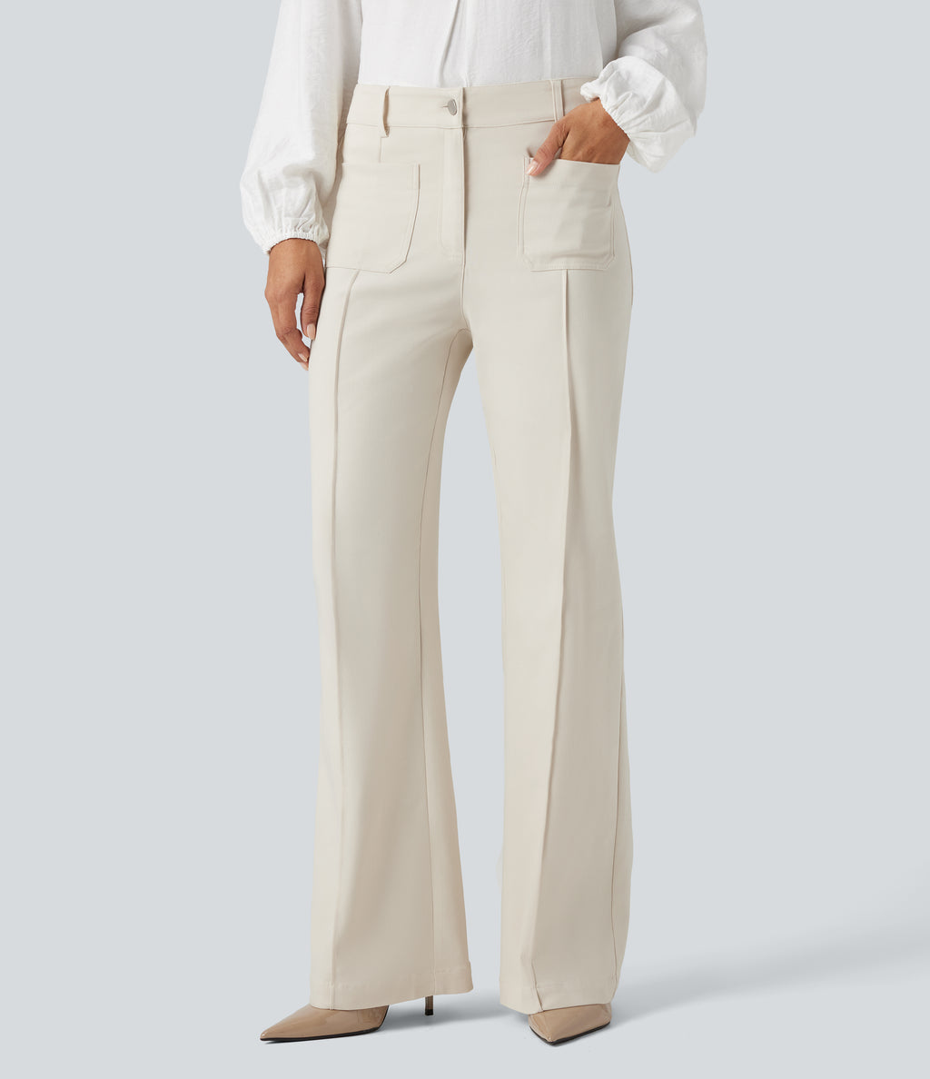 High Waisted Work Flare Trousers with Pockets — Lily White — view 1