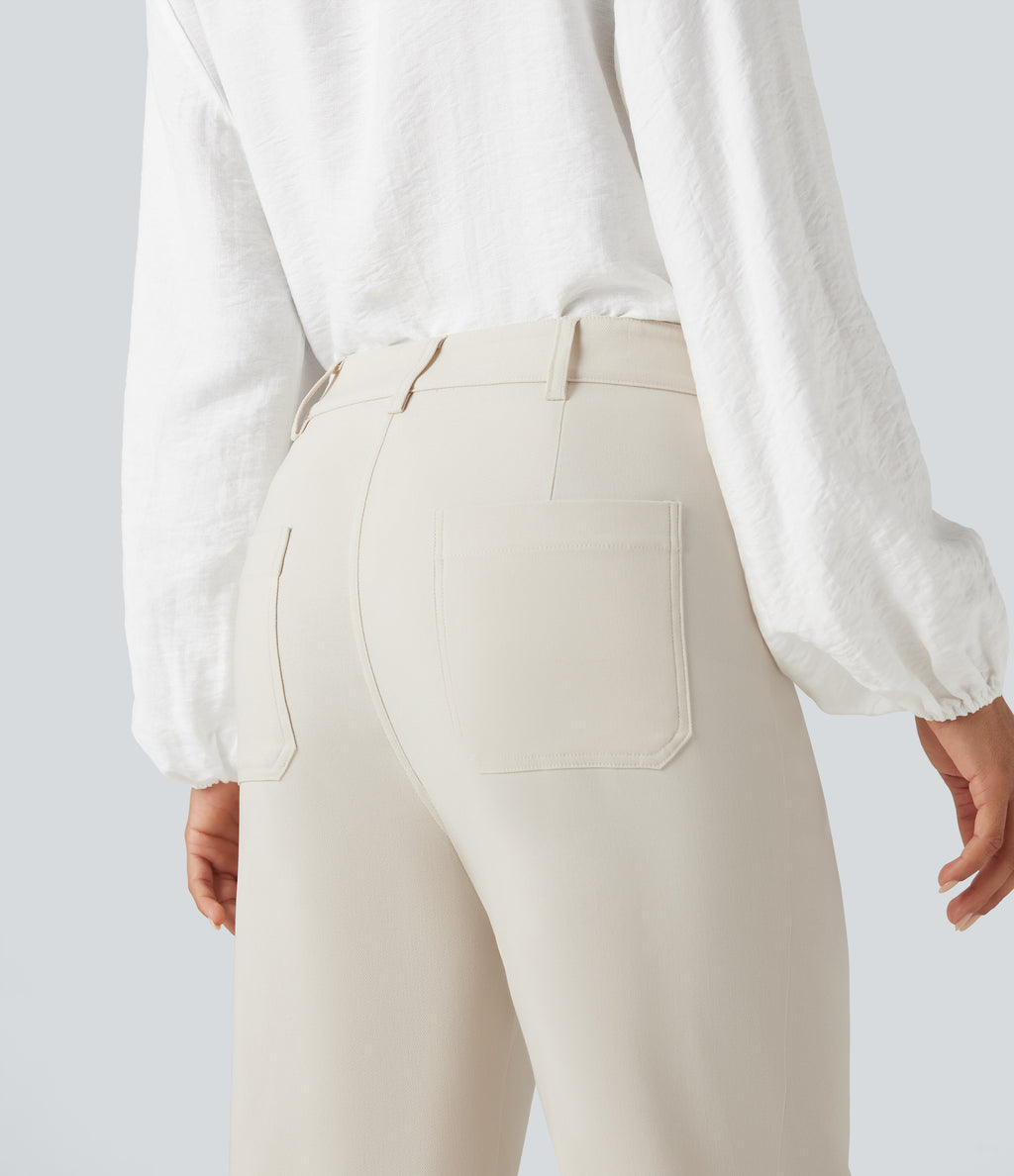 High Waisted Work Flare Trousers with Pockets — Lily White — view 5