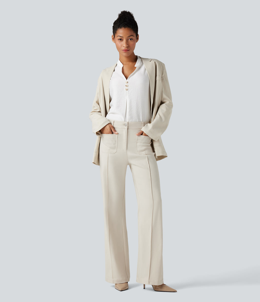 High Waisted Work Flare Trousers with Pockets — Lily White — view 6