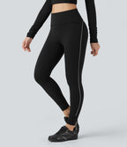 Reflective High Waisted Tummy Control Hiking Leggings with Pockets — Black — view 3