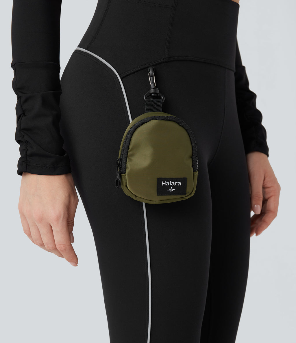 Reflective High Waisted Tummy Control Hiking Leggings with Pockets — Black — view 7