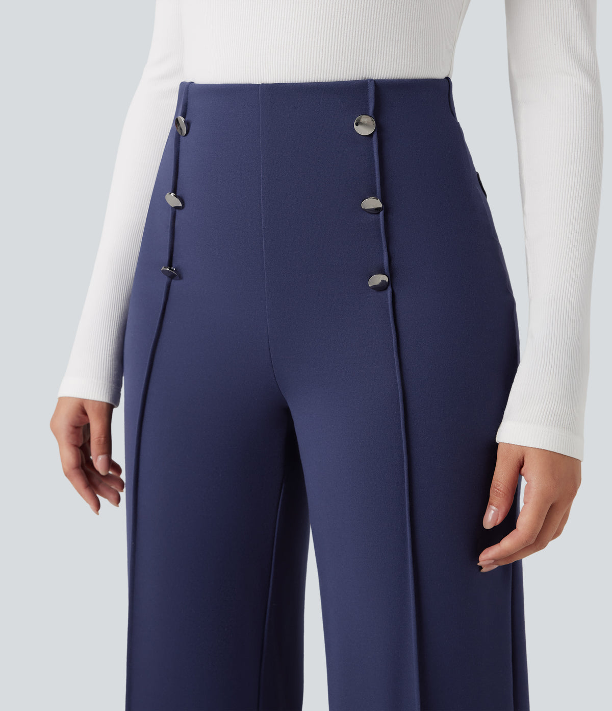 High Waisted Tummy Control Wide Leg Work Trousers — Patriot Blue — view 4