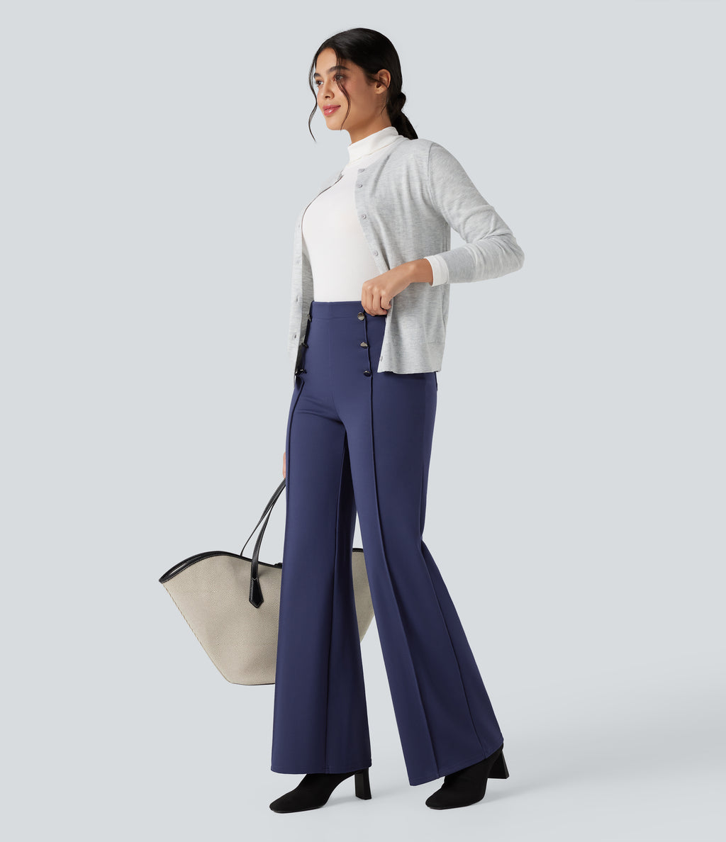 High Waisted Tummy Control Wide Leg Work Trousers — Patriot Blue — view 6
